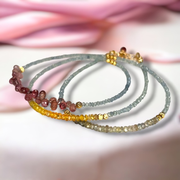 Natural Tourmaline Sapphire Convertible Necklace Wrap Bracelet Solid 14k Gold - Picture 5 of 12